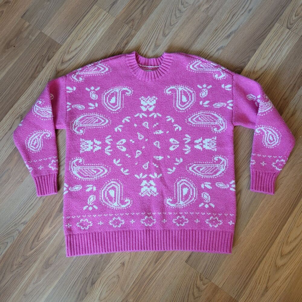 American Eagle Pink Paisley Bandana Oversized Sweater XS